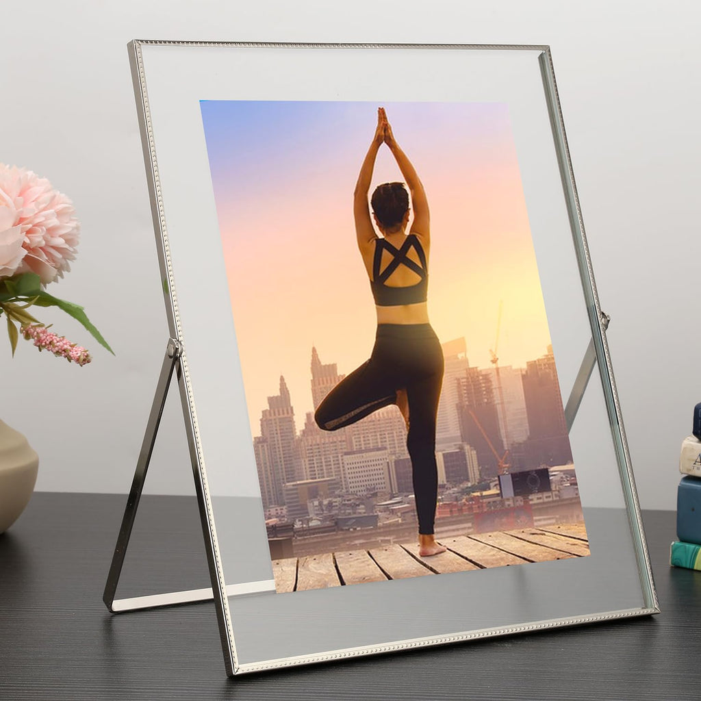 Gold 5x7'' Floating Frame Set of 2, For Photo Sizes (3.5 x5'', 4x 6'' up to 5x7'' ), Beautiful Metal Lace Edge Frames