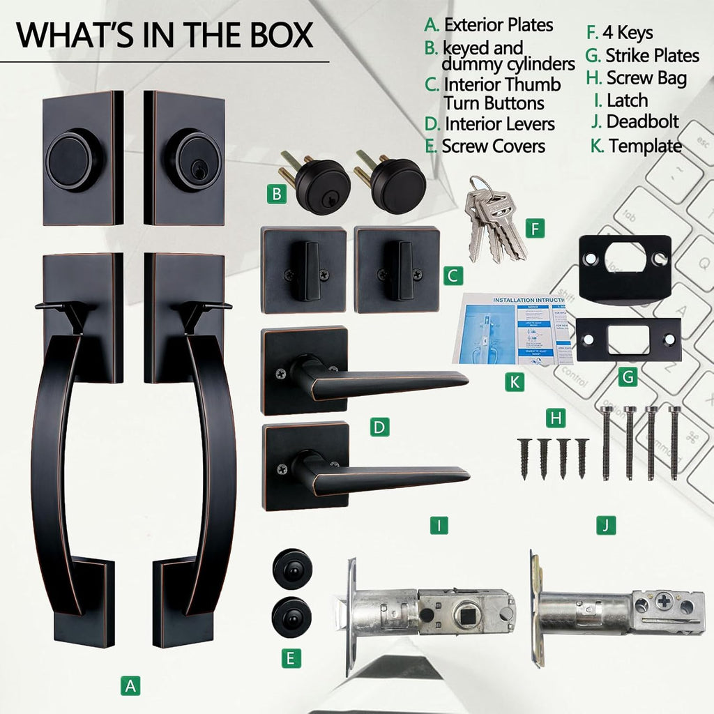 Double Front Door Entry Handle and Deadbolt Lock Set - Door Handleset