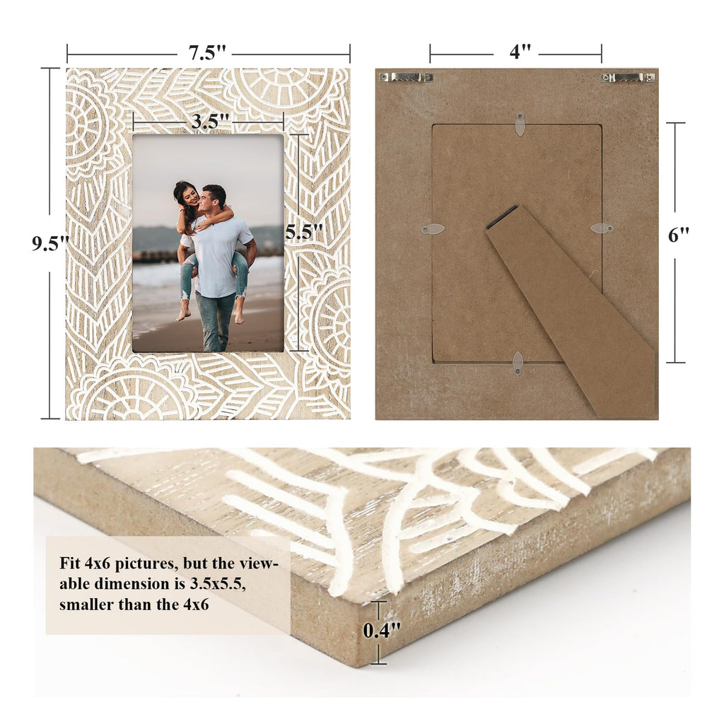 4x6 Boho Picture Frame, 2 Pack Farmhouse Wedding Art Photo Frames