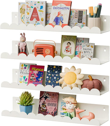 Nursery Book Shelves,Kids Wall Bookshelf Toy Storage,17 Inch Metal Floating Shelves Set of 4,Wall Shelves, Kids