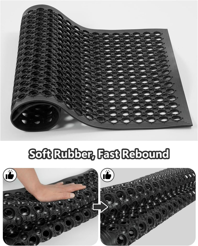 24"x36" Heavy Duty Non Slip Outdoor Rubber Door Mat with Drainage Holes,Large Rubber Mats for Bar, Garage, Kitchen