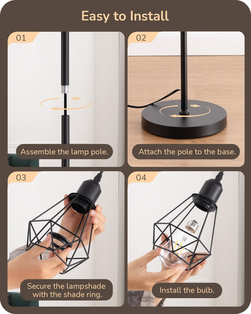 70IN Farmhouse Floor Lamps, Black Dimmable