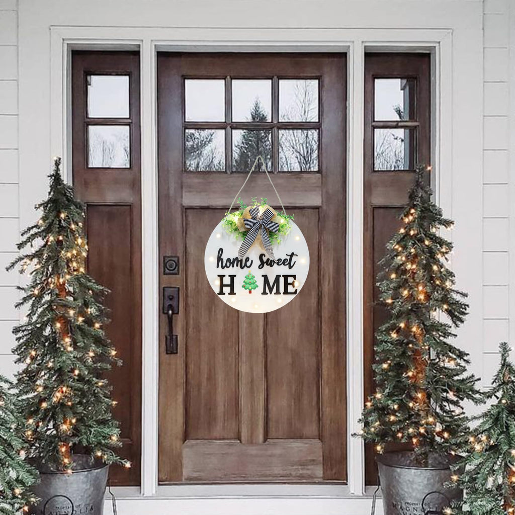 Interchangeable Welcome Sign for Front Door with 14 Changeable Icons, Farmhouse Front Porch Decor Rustic Wooden Wall