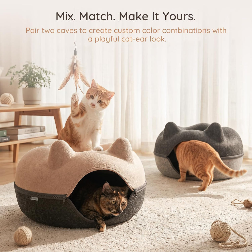 Large Felt Cat Cave, Cat Donut Tunnel Scratcher Bed (Grey)