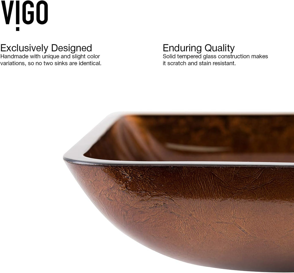 Vigo Vessel Sink Brown - 23” Artistic Rectangular Bathroom Vessel Sink