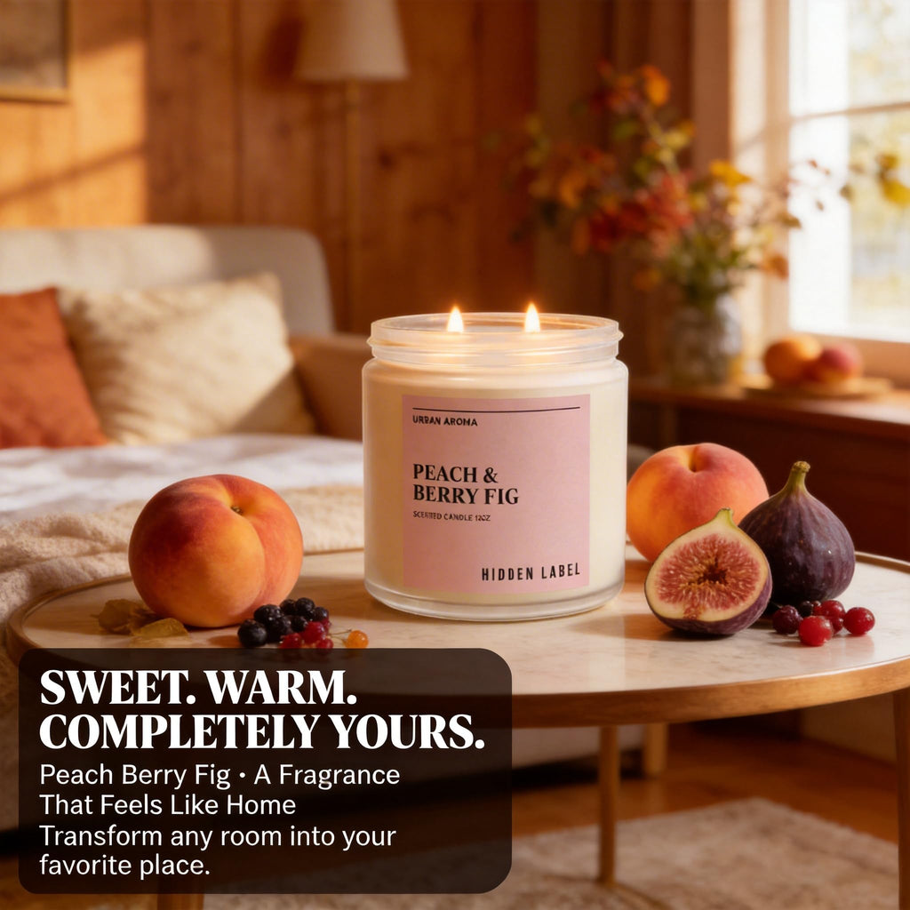 Peach Berry Fig Soy Candle, 12oz 2-Wick, 70H Fruity Warmth