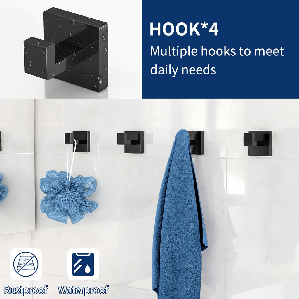 Bathroom Accessories Set Wall Mounted, 10-Piece 16In Matte Black