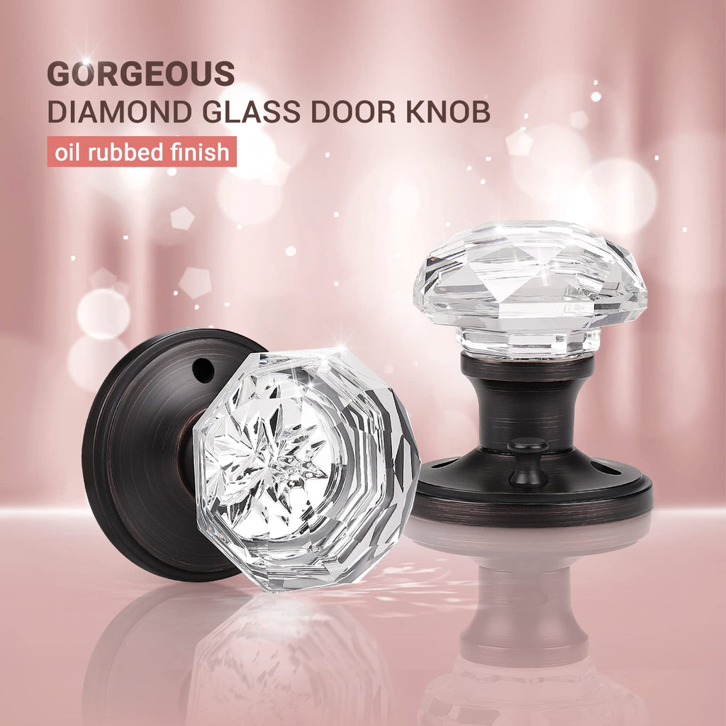 10 Pack Glass Door Knob, Privacy Crystal Door Knobs , Octagon Diamond Shape Door Knob with Victorian Plate Rosettes