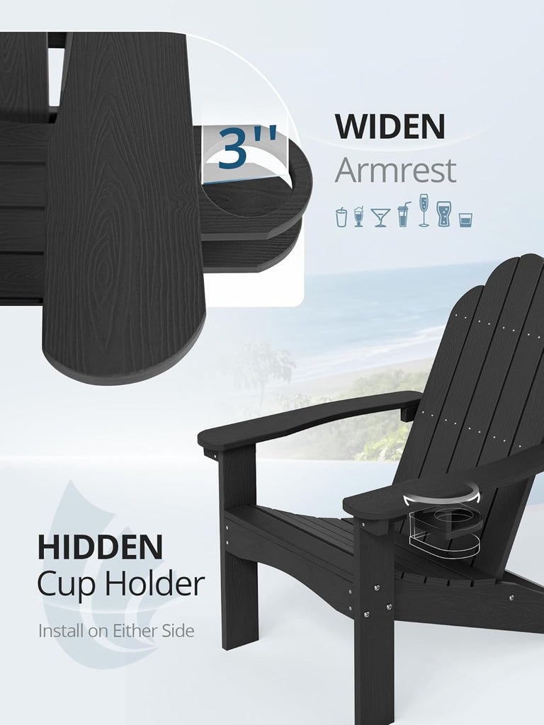 HDPE Adirondack Chairs Set of 2, Black Fire Pit Chairs | All-season weather resistant, ergonomic comfy design