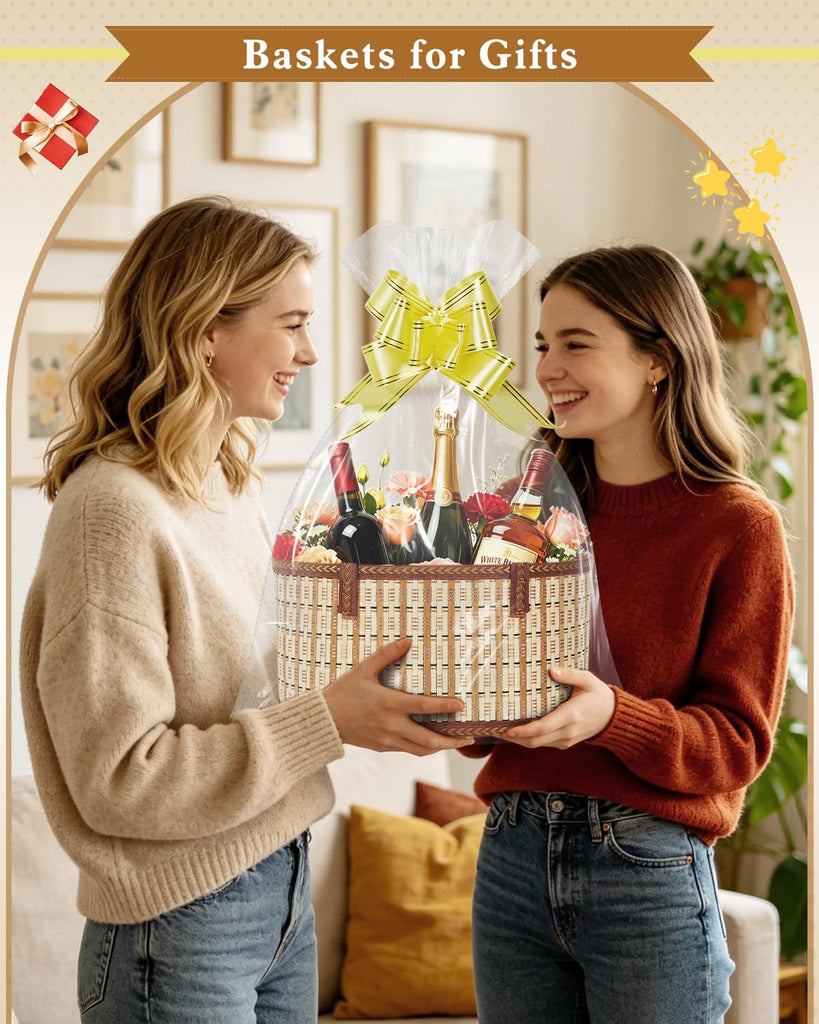 2 Set Baskets for Gifts Empty, Woven Bamboo Gift Basket Kit