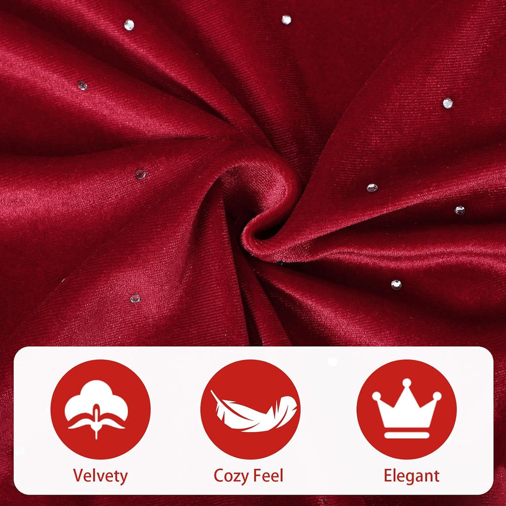 48" Christmas Tree Skirt Velvet Plush,Burgundy Red,Diamonds