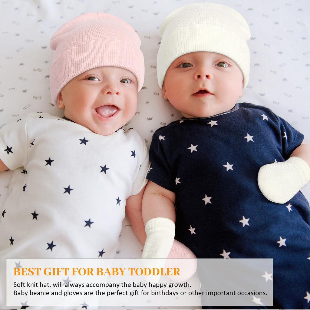 Baby Beanie Hat Gloves Set, Kids Winter Warm Knit Hat with glvoes,Toddler Soft Beanie for Little Boys Little Girls