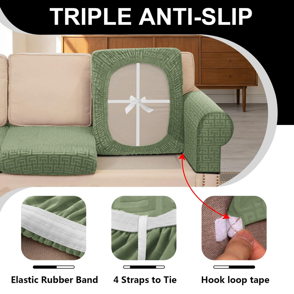 10 Pieces Stretch Sofa Cushion Covers for U-Shaped Modular Sectional Couch with 4 Seats+4 Backs+2 Arms, Upholstered