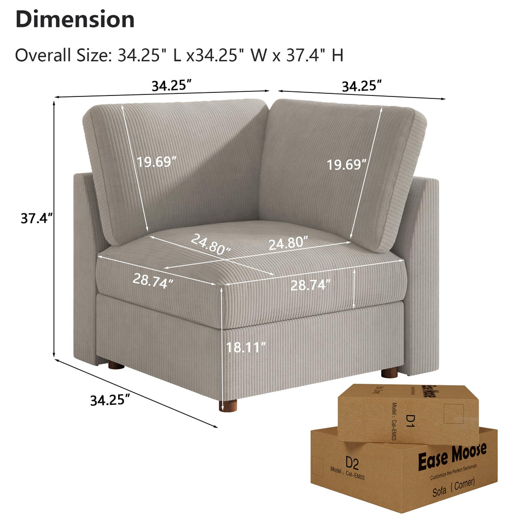 Corner Module for Corduroy Sectional Couch, Light Gray