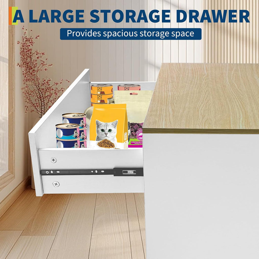 Cat Litter Box Cabinet Corner Hidden Litter Box Enclosure with Scratching Board Doors & Storage Drawer, Fits Most