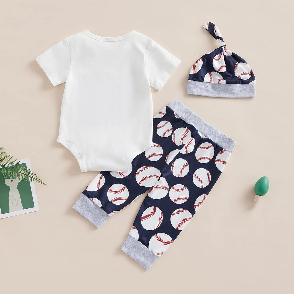 Newborn Baby Boy Baseball Outfit New Player in Town Romper Baseball Jogger Pants 3Pcs Coming Home Outfit
