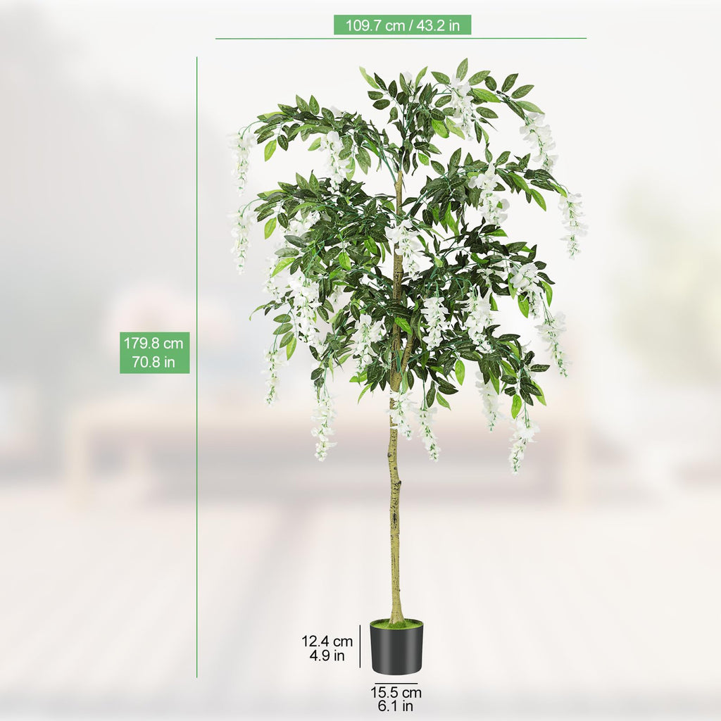 6FT Ficus Tree Artificial Indoor, Tall Fake Wisteria Tree Pot