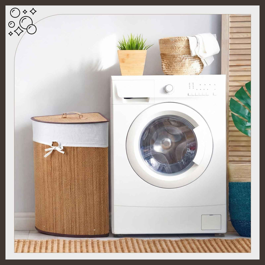 Corner Bamboo Laundry Hamper with Lid, Natural Brown, Woven