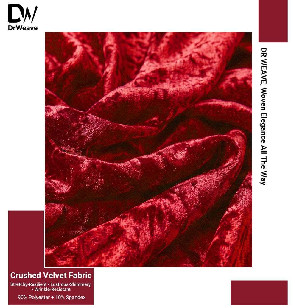 Crushed Velvet Fabric, 2 Way Stretch, 63 Inch x 1 Yard, Red