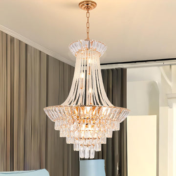 Luxury Crystal Chandelier, 24 inch Modern Gold French Empire Crystal Ceiling Chandelier Lighting Fixture Lamp High Ceiling Hanging Light Home Decor Lamp for Living Room Bedroom Foyer