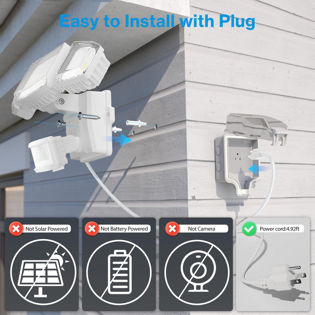 70W Motion Sensor Outdoor Light Plug in, Motion Flood Light Dusk to Dawn, LED Security Light IP65 Waterproof