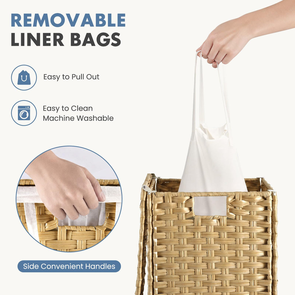 Laundry Basket with Lid, 65L Wicker Laundry Hampers, Goose Yellow