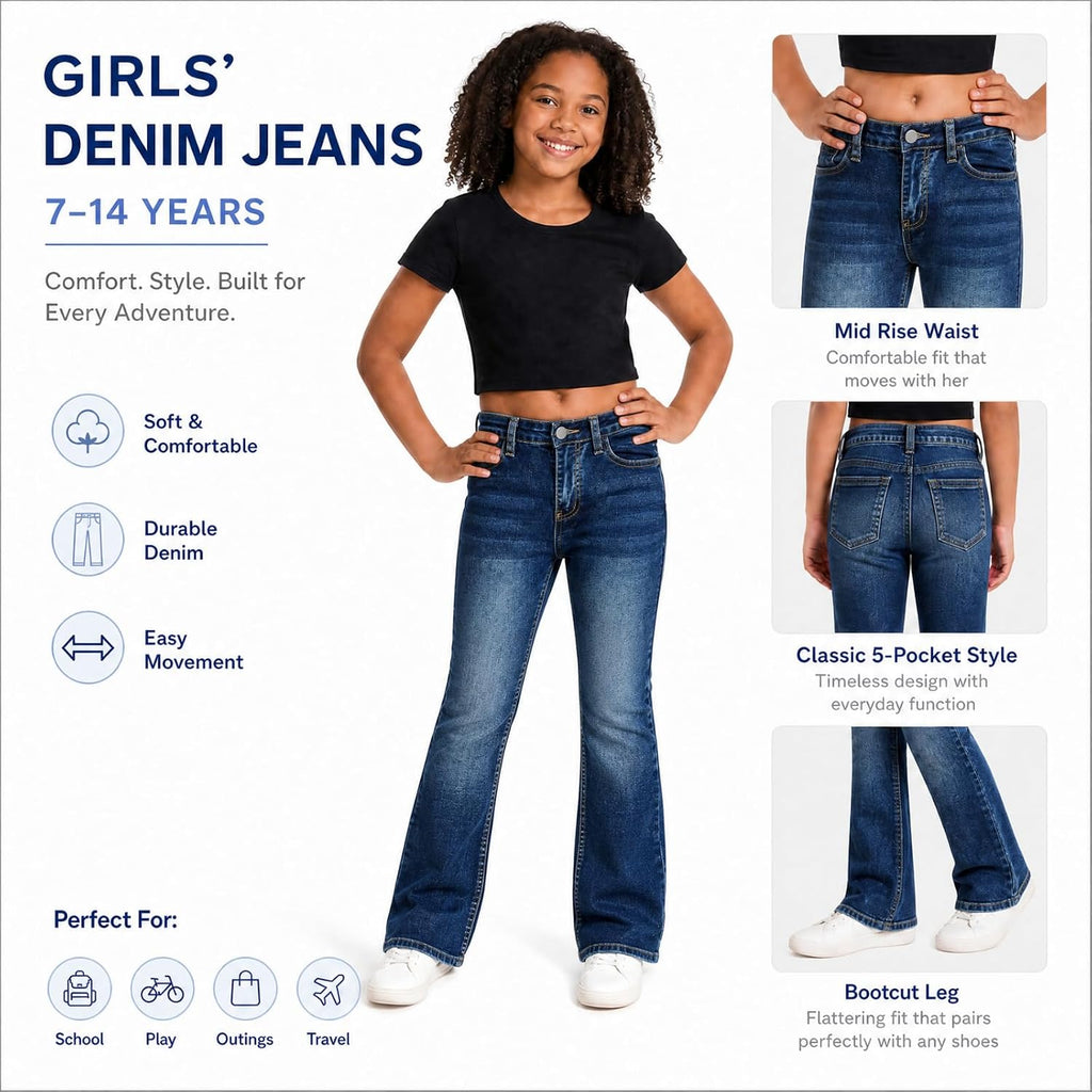 Girls Baggy Ripped Jeans Wide Straight Leg High Waisted Denim Pants