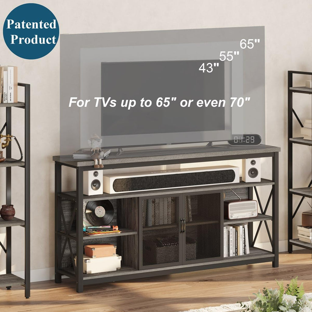 Tall TV Stand for 65 Inch TVs, Industrial Entertainment Center