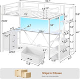 Stairway Twin Loft Bed with L Shaped Desk and Wardrobe, Metal Loft Bed Frame with Stairs, 3 Fabric Drawers