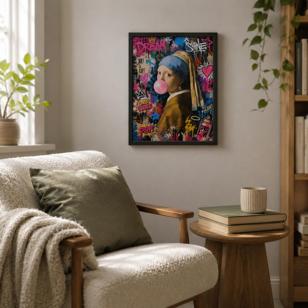 Girl with Pearl Earring Pop Art Canvas Wall Art Framed Graffiti 12x16 Inch