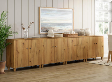 Sideboards Buffet Storage Cabinets, 8-Door Credenza Table, Oak Brown