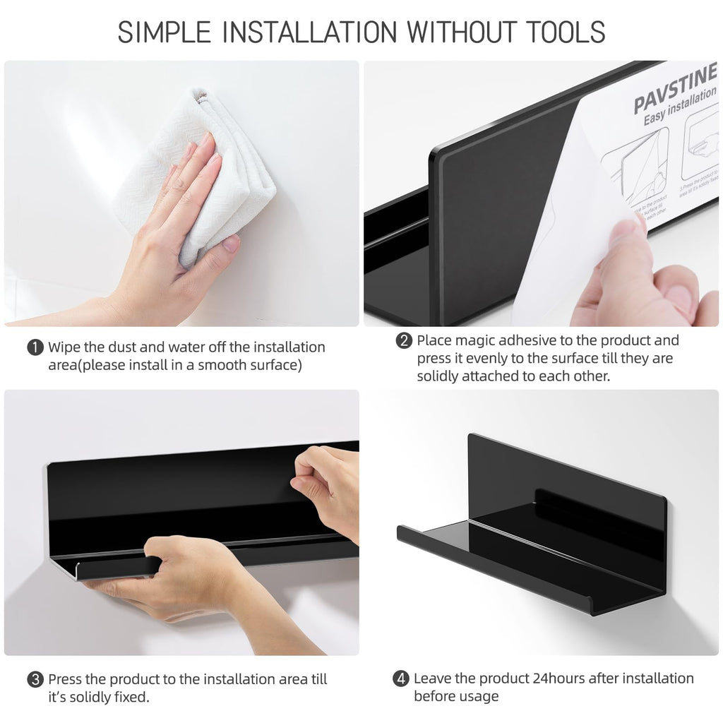 Acrylic Floating Shelves for Wall No Drilling, Self Adhesive Space-Saving Shelves, 12 Inch Floating Shelf Stick on