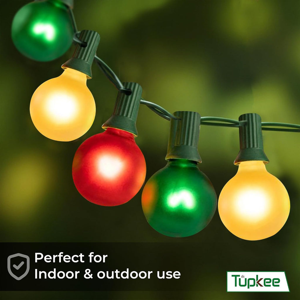 Globe Christmas Tree Lights, Red Green Clear Bulbs, 24 Ft String