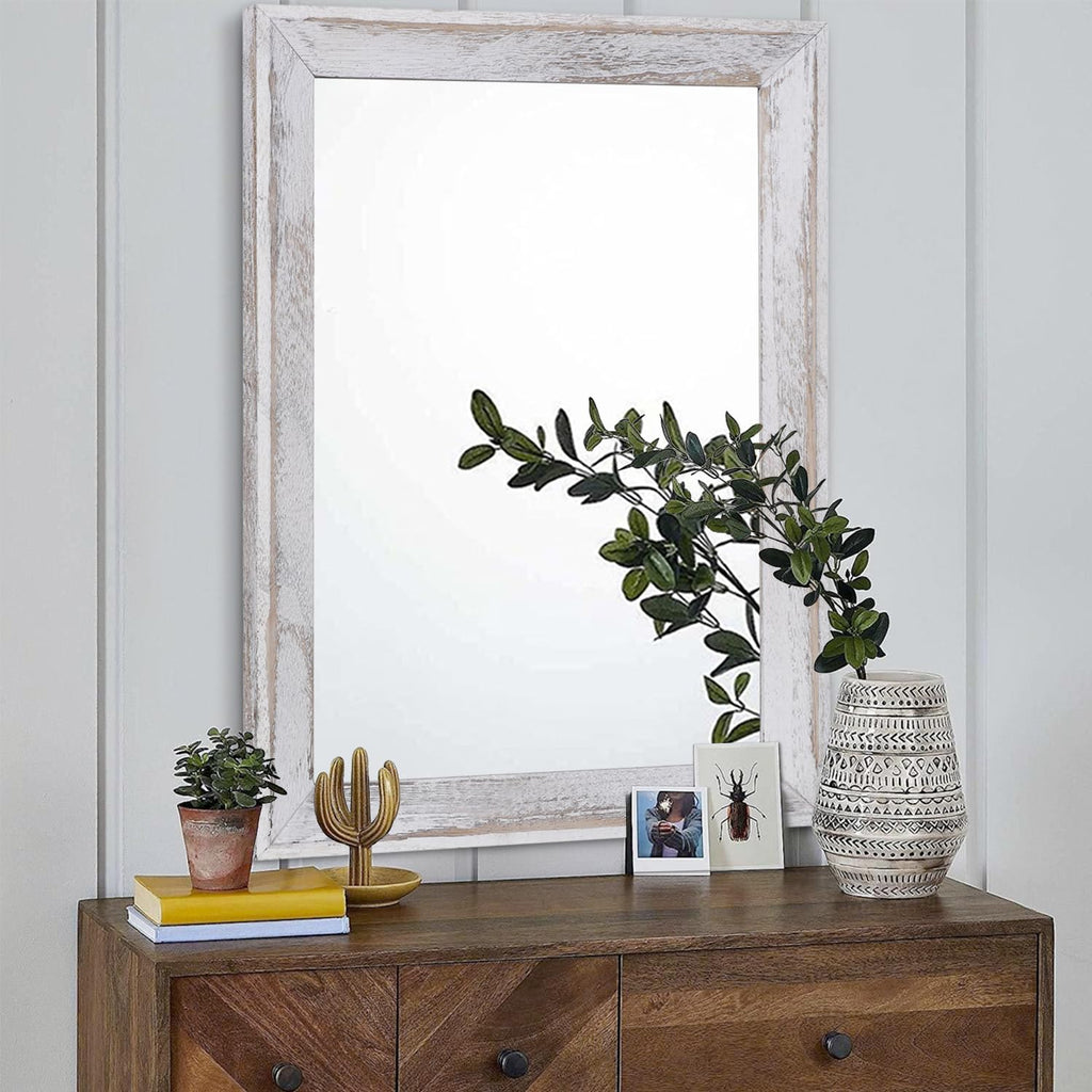 Mirrors for Wall Rustic Wood Framed Hanging Mirror 28"x20" Decorative for Farmhouse Bedroom Bathroom Living Room