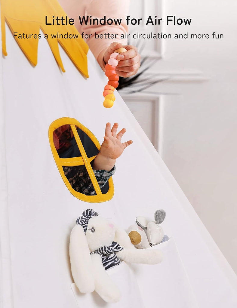Toddler Teepee With Padded Mat and Lights - Kids Indoor Play Tent, Large Canvas Cotton Tipee for Children