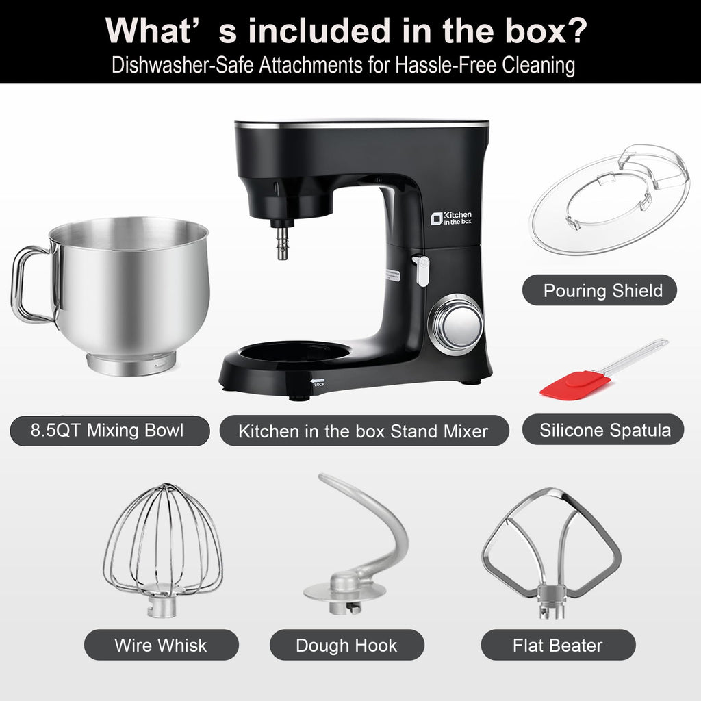 Stand Mixer 8.5 QT, 900 Watt Heavy Dough Mixer Black