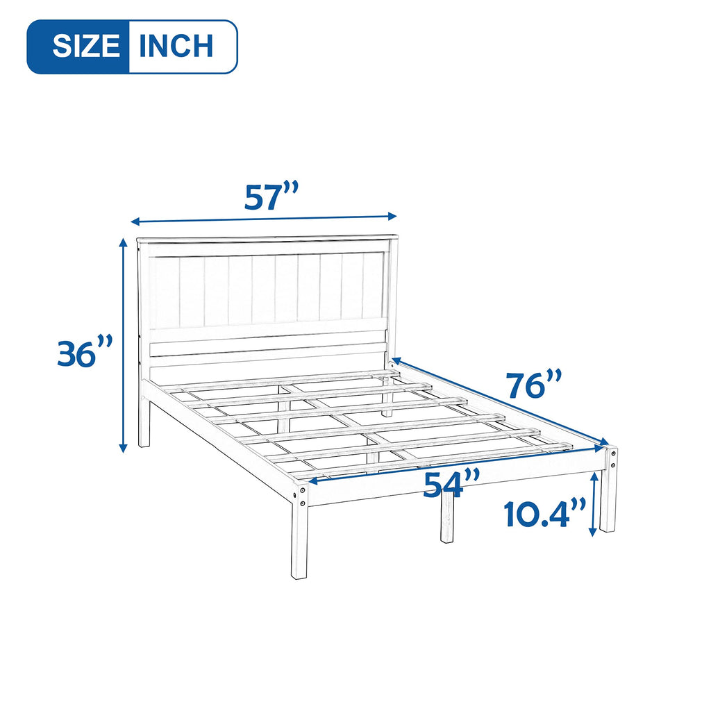 Modern Style White Solid Wood Full Size Platform Bed with Headboard/Footboard/Wood Bed Frame and Solid Wood Legs, No