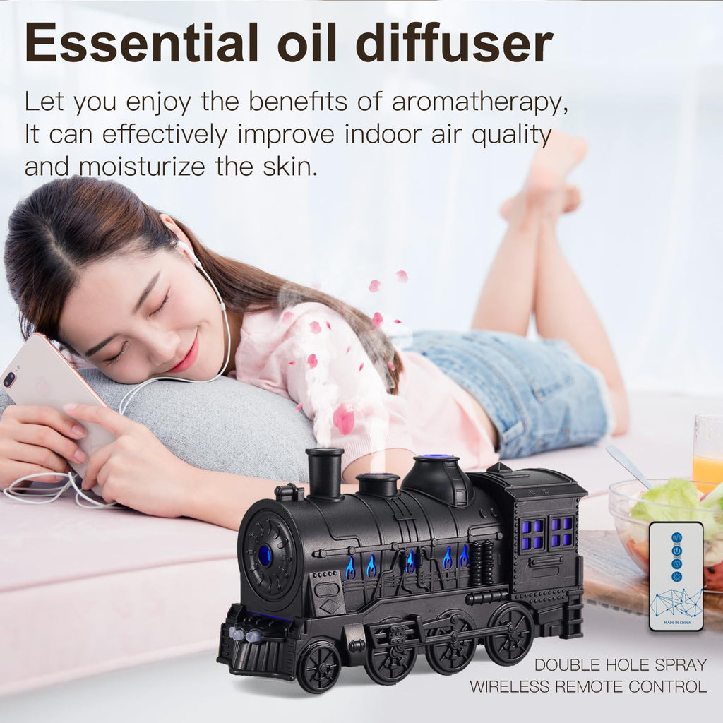 Essential Oil Diffuser Train Diffuser 300ml, Train Humidifier, Aromatherapy Diffuser Cool Mist Aromatherapy with 2