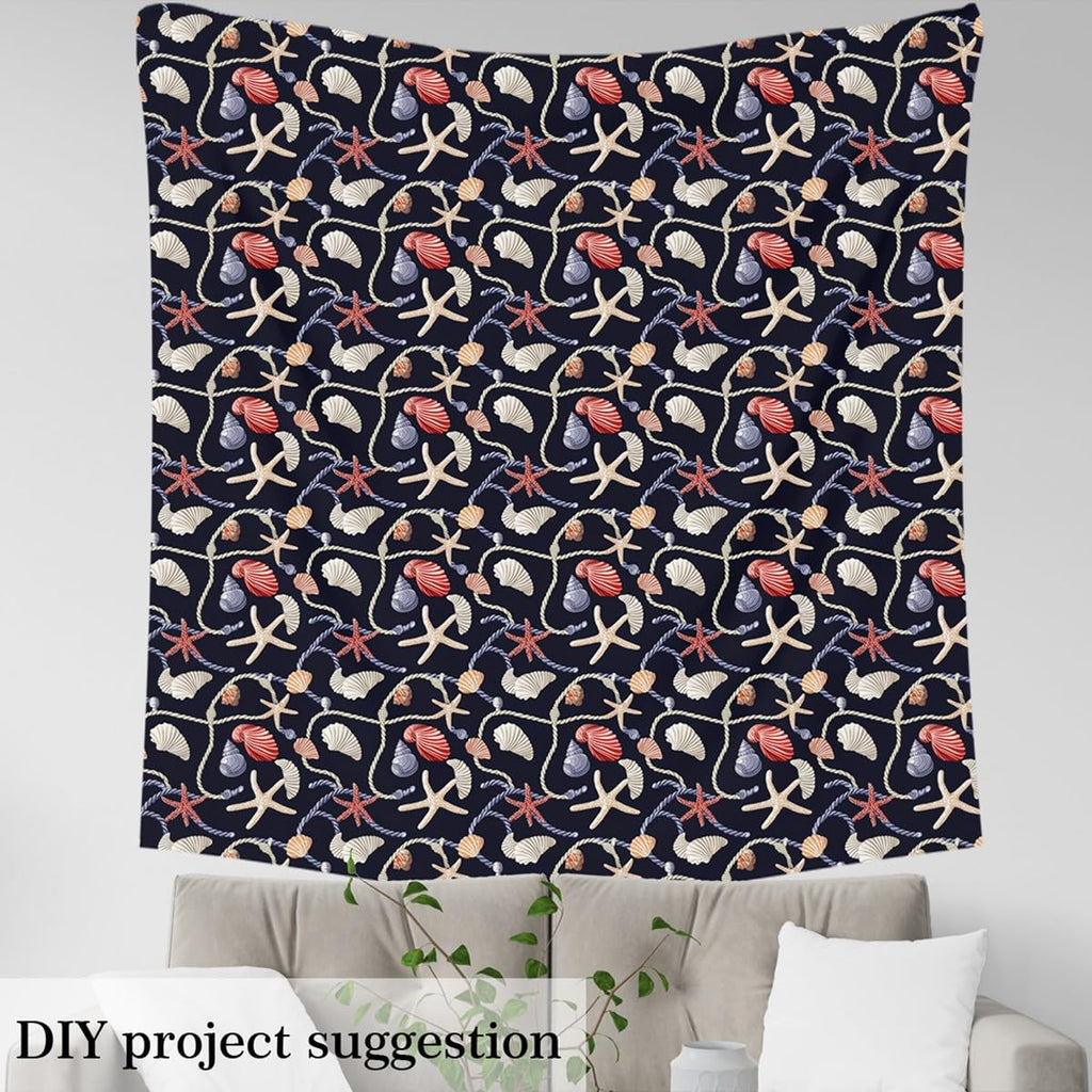 Watercolor Starfish Fabric by The Yard Wild Sealife Shell Nautical Rope No Stretch Fabric Coastal Ocean Creature