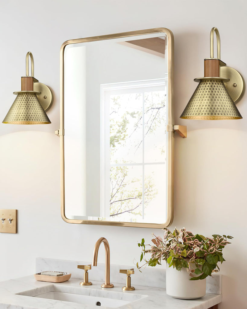 Antique Brass Wall Sconce, HWH Hammered Barn Wall Light Fixtures, 1-Light Single Sconce Vanity Light, Farmhouse Wall
