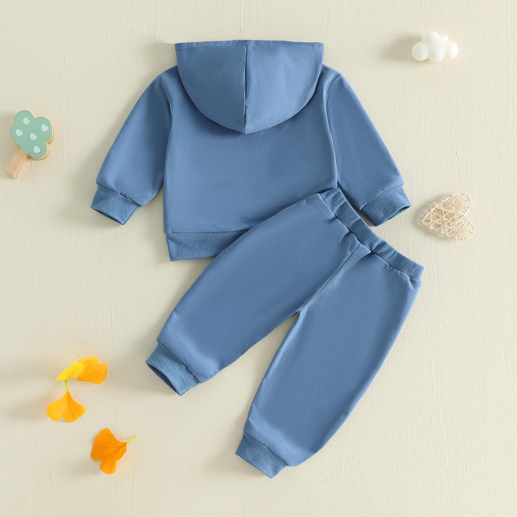Toddler Baby Boy Clothes Zipper Hooded Sweatshirt Jogger Pants Set (Solid Blue, )