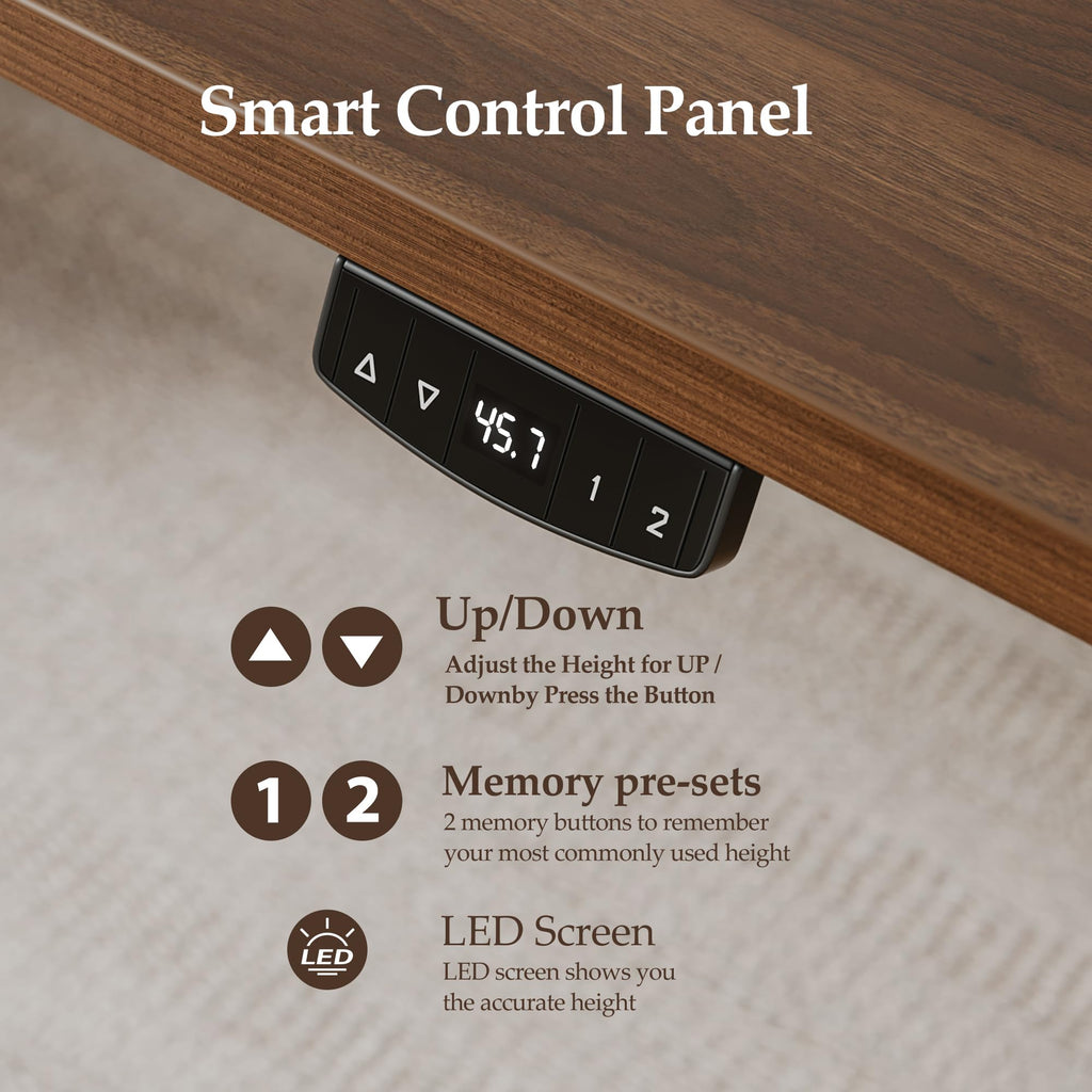 71 x 32 Electric Standing Desk, Height Adjustable, Dark Walnut