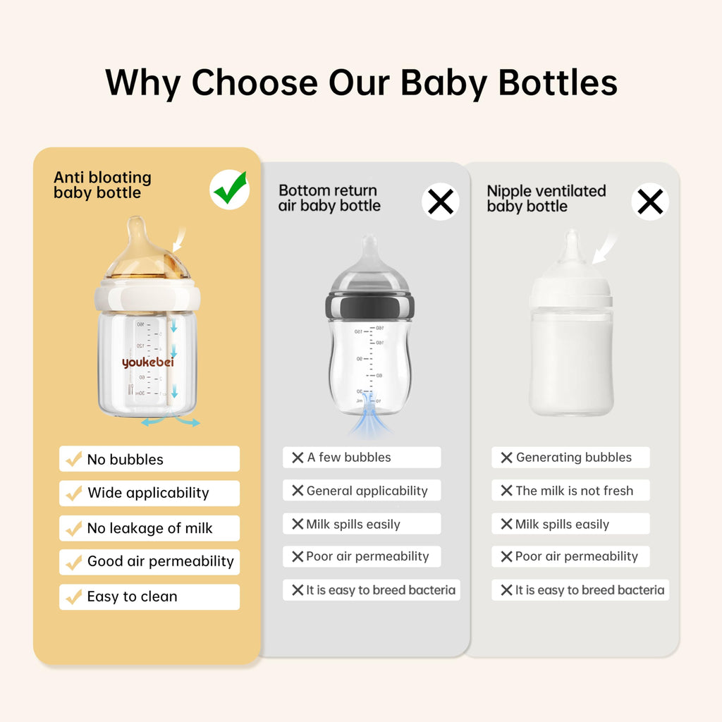 Natural Glass Baby Bottle for Breastfeeding Babies, Newborn Anti-Colic Bottle Set with Large Flow Nipple (L), 0-3