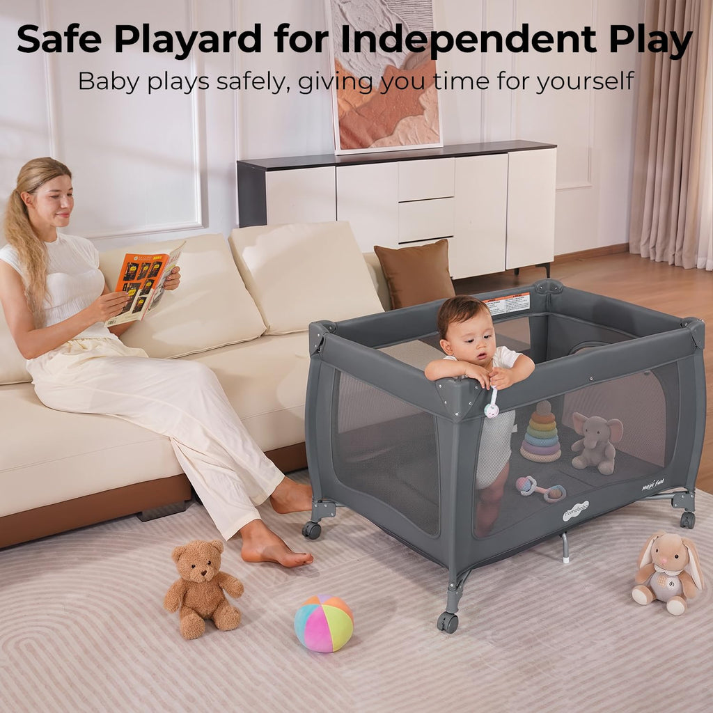 Play Yard with Bassinet, One-Step Setup Portable Baby Playpen