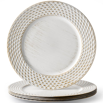 13" White Charger Plates, Round Plastic Server Ware Chargers for Dinner Plate, Decorative Table Setting Bulk Event