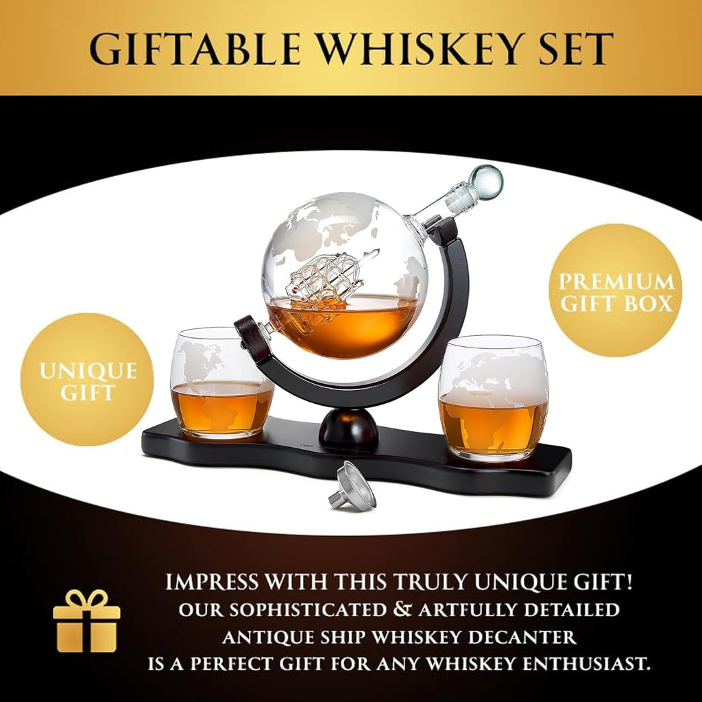 Gifts for Men Dad, Whiskey Decanter Globe Set with Ball & Glasses, Anniversary Birthday Gifts for Him Husband