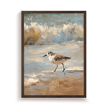 Vintage Framed Coastal Wall Art, Impressionist Sandpiper Bird Canvas Painting, Rustic Beach Ocean Wall Decor Bedroom