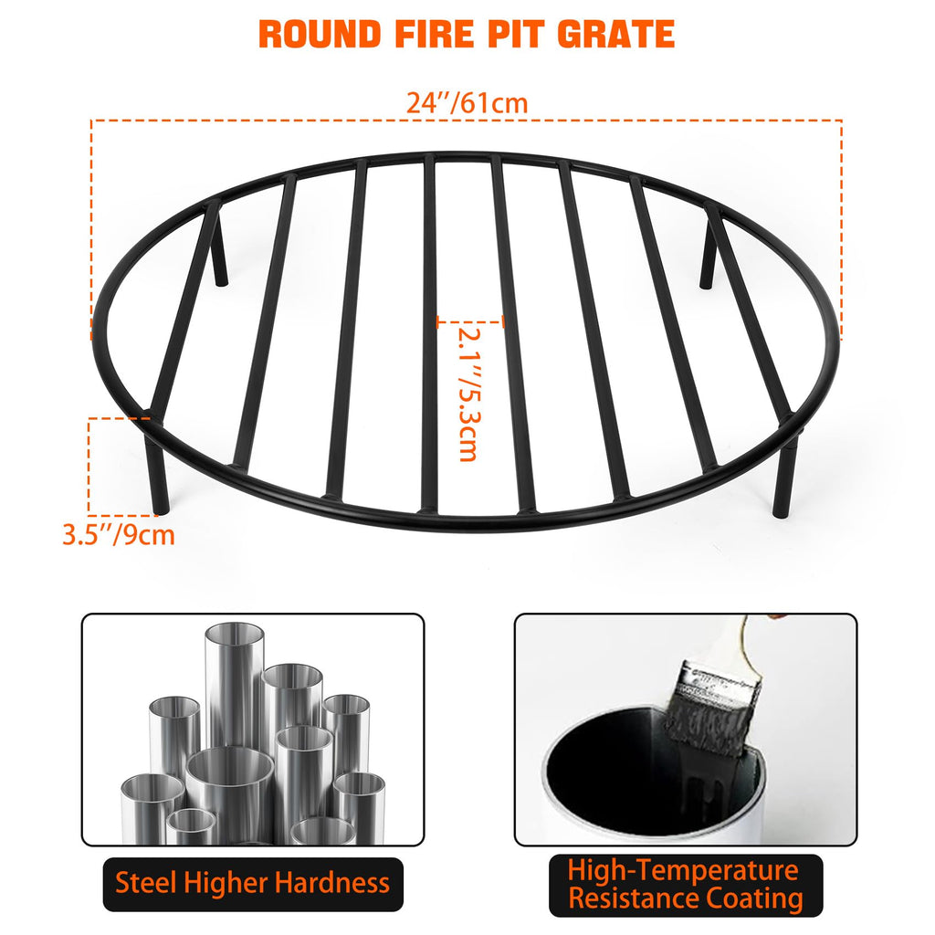 Heavy Duty Fire Pit Grate with High Temp Coating & Removable Legs