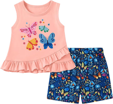 Toddler Girl Clothes, 2Pcs Baby Girl Summer Spring Outfits Sleeveless Tank Shirt Ruffle Top +Shorts Clothing Set