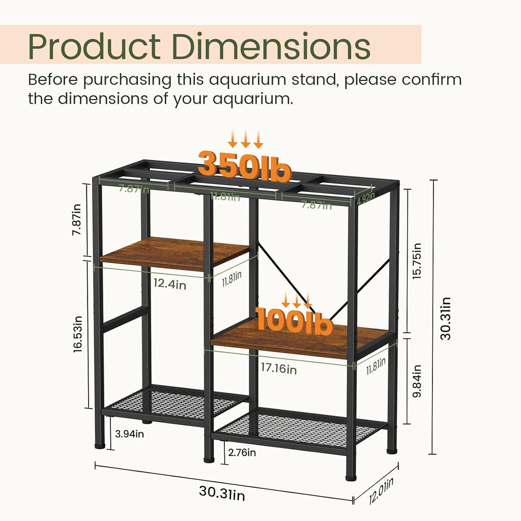 30 Gallon Aquarium Stand, Fish Tank Stand with Shelf for Storage, 3 Tier Heavy Metal Frame Fish Tank Stand, 30 Gallon